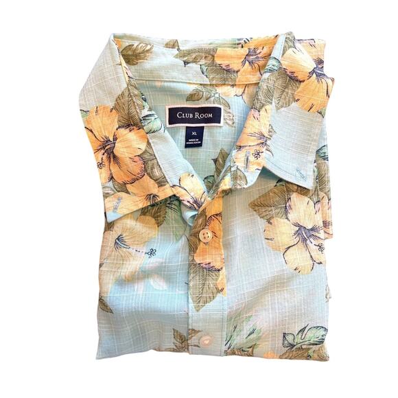 Club Room Other - Club Room Mens XL‎ Blue Tropical Hibiscus Floral Short Sleeve Button Down Shirt